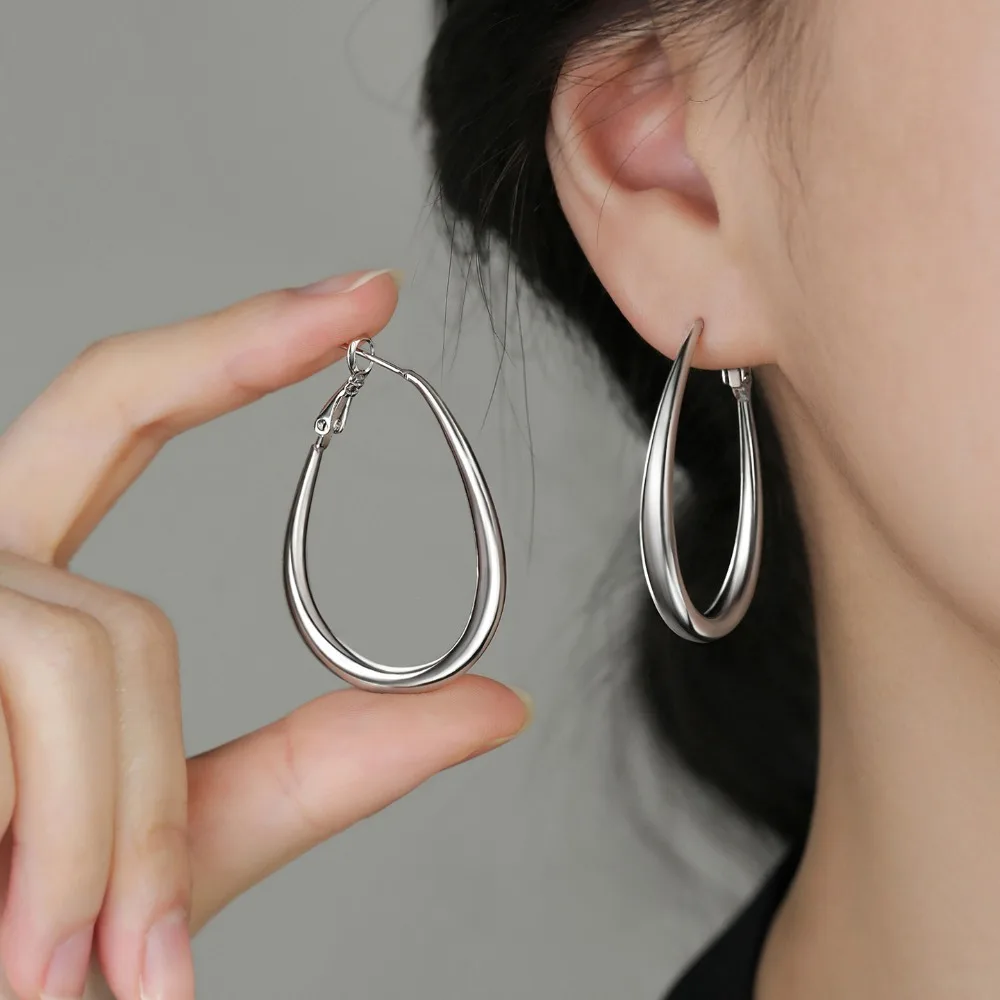 Minimalism Personality 925 Sterling Silver Smooth Surface Large Circle Earrings for Women Trendy Hoop Earrings Jewelry Accessory