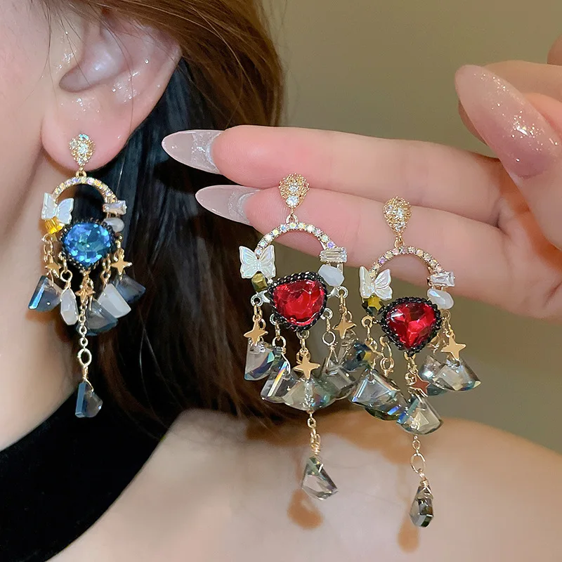 NISHIZAWA Cool Style Colorful Diamond Tassel Earrings Creative Design Earrings Princess Style Earrings