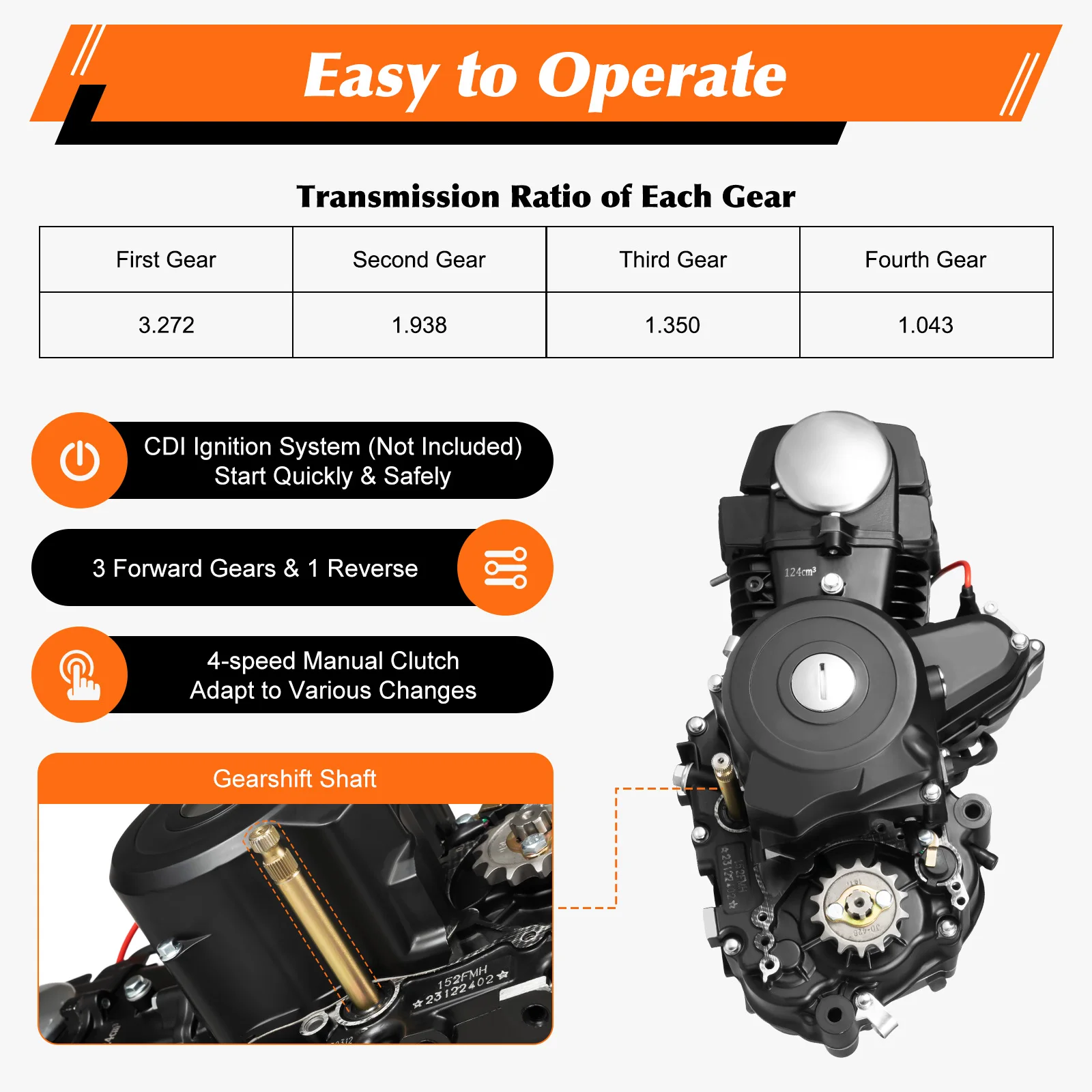 125CC 4 Stroke ATV Motor Engine Horizontal Motorcycle Engine Set Single Cylinder Two Stage Transmission