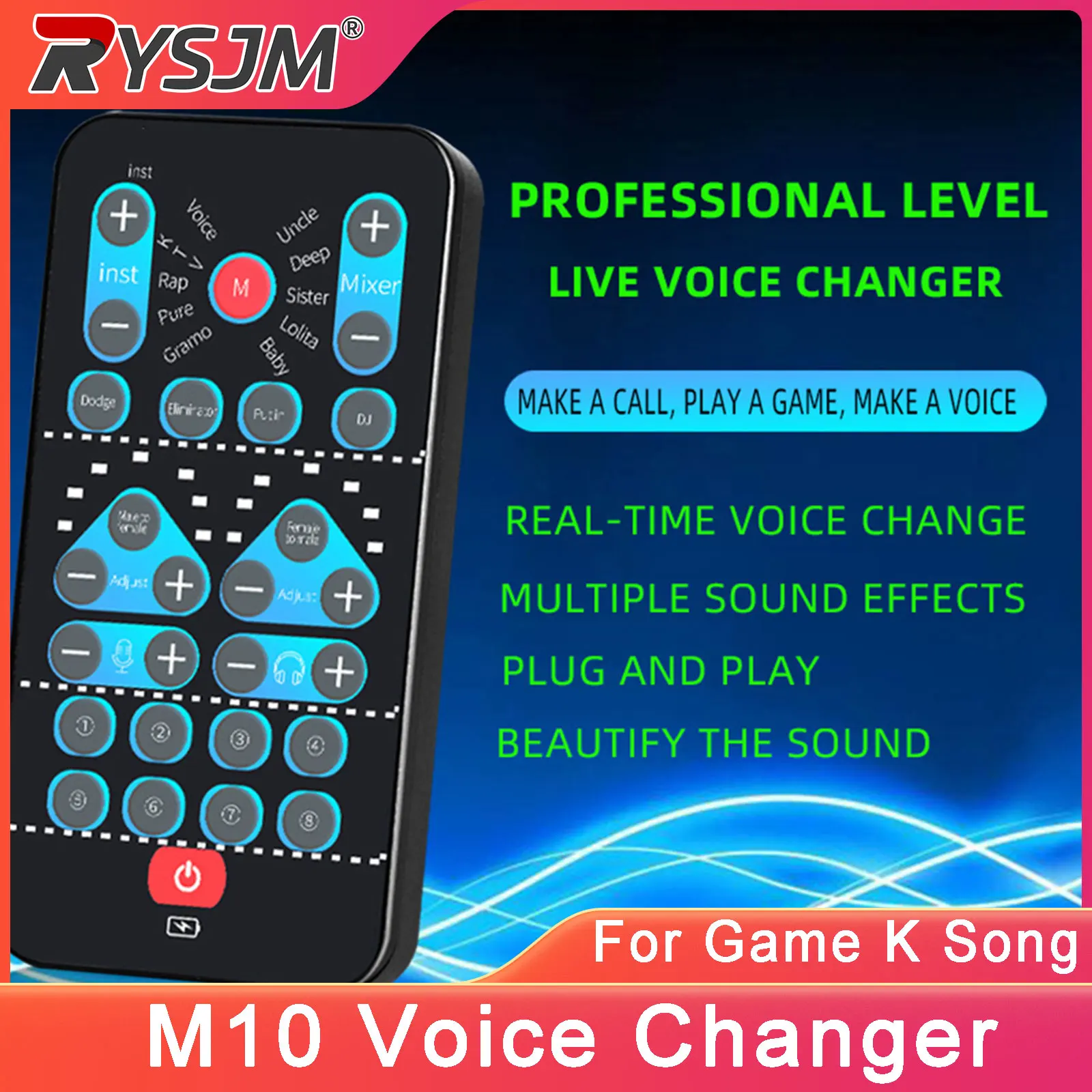 M10 Voice Changer Five Scene Modes Voice Changer Card Plug and Play Mini Live Sound Card For Game K Song Computer