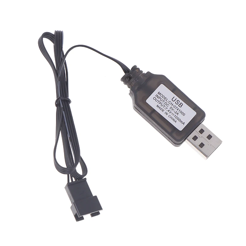 Performance-based 7.4V USB Charger with SM-4P Plug for DE36W, DE65, HM202, EC08, EC16 RC Cars and M416 Electric Gel Blasters.