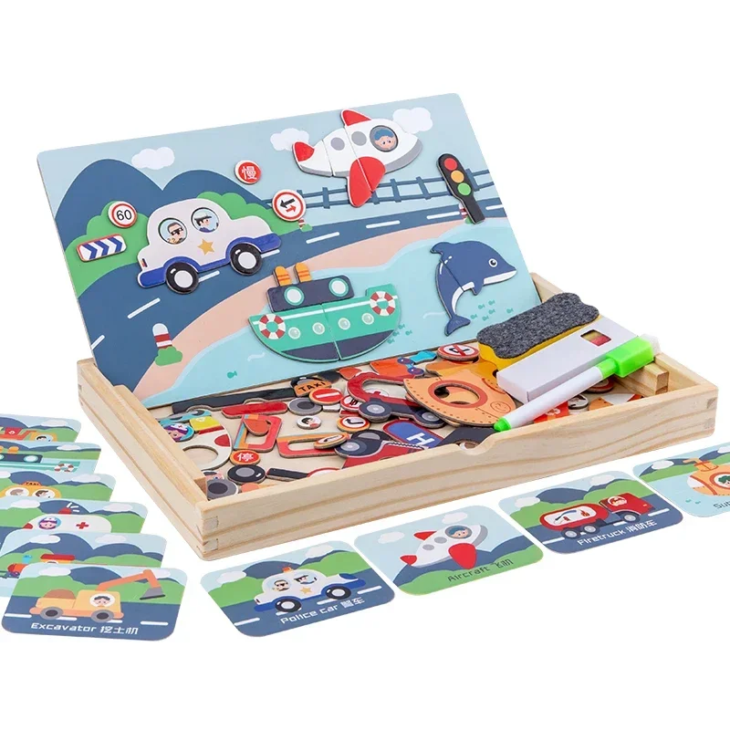 nuovi puzzle magnetici per bambini giocattoli in legno veicolo cognizione puzzle multifunzione disegnare giochi da tavolo gioco educativo giocattolo regalo per bambini