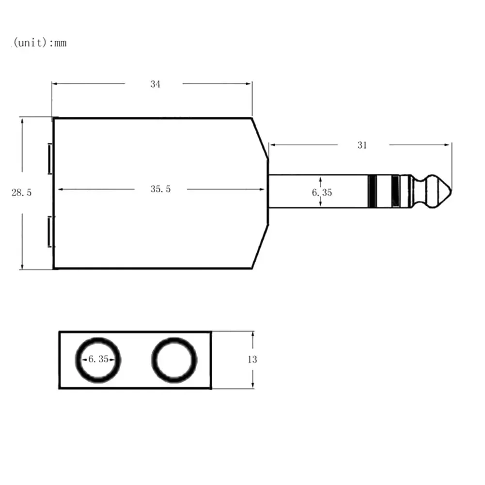 6 35 mm mono naar dubbele 6 35 mm mono-adapter voor audio-aansluitingen Verbeterde duurzaamheid Betrouwbare transmissie Zwart