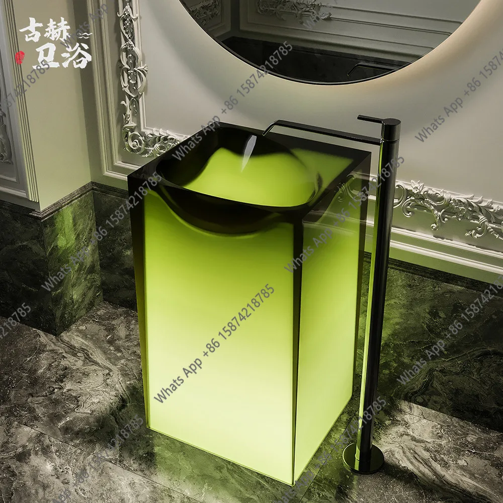 

Zx Orange Hotel B & B Transparent Resin Luminous Hand Washbasin Balcony Outdoor Washstand Column Basin Bathroom Cabinet