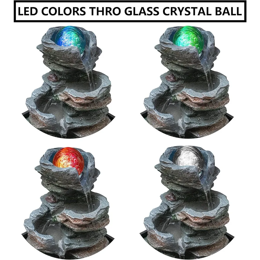 نافورة شلال سطح المكتب مع أضواء LED وأصوات مائية مريحة - ديكور زن للتأمل في المكاتب المنزلية #3