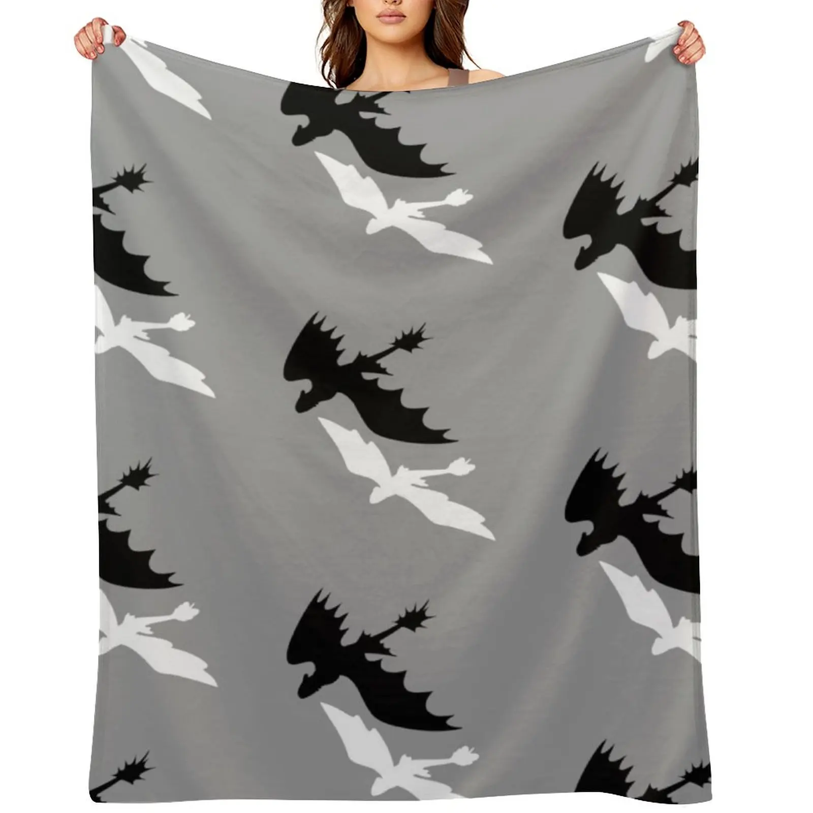 

night fury and light fury silhouette Throw Blanket cosplay anime Decorative Throw Bed linens Blankets