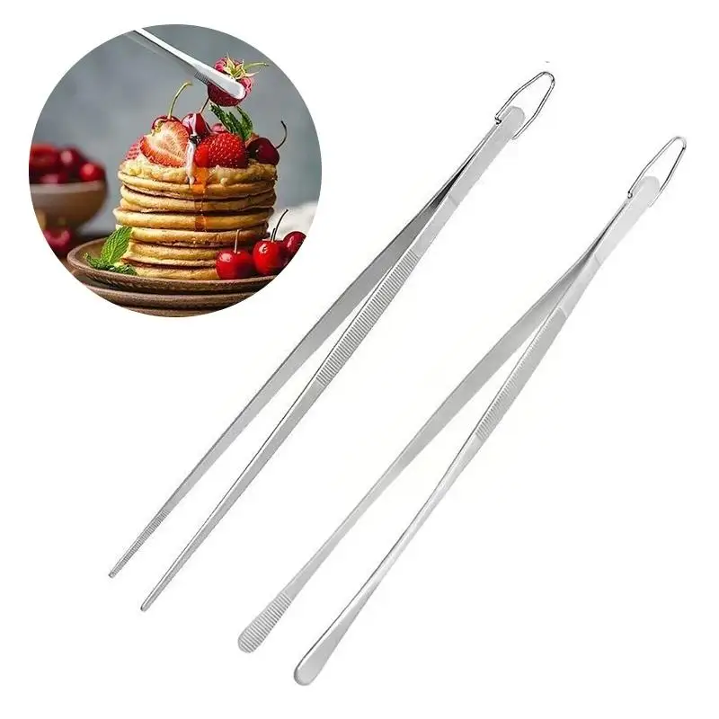 1pcs 12 Inch Stainless Steel Kitchen Tweezers Cooking Extra-Long Tongs For BBQ Bartending Tools Food Tongs