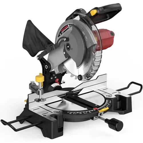 10-inch Compound Miter Saw, 5000RPM, 15 Amp, Single Bevel 0-45° with Extension Table, 36T Blade, Power Saw for Metal