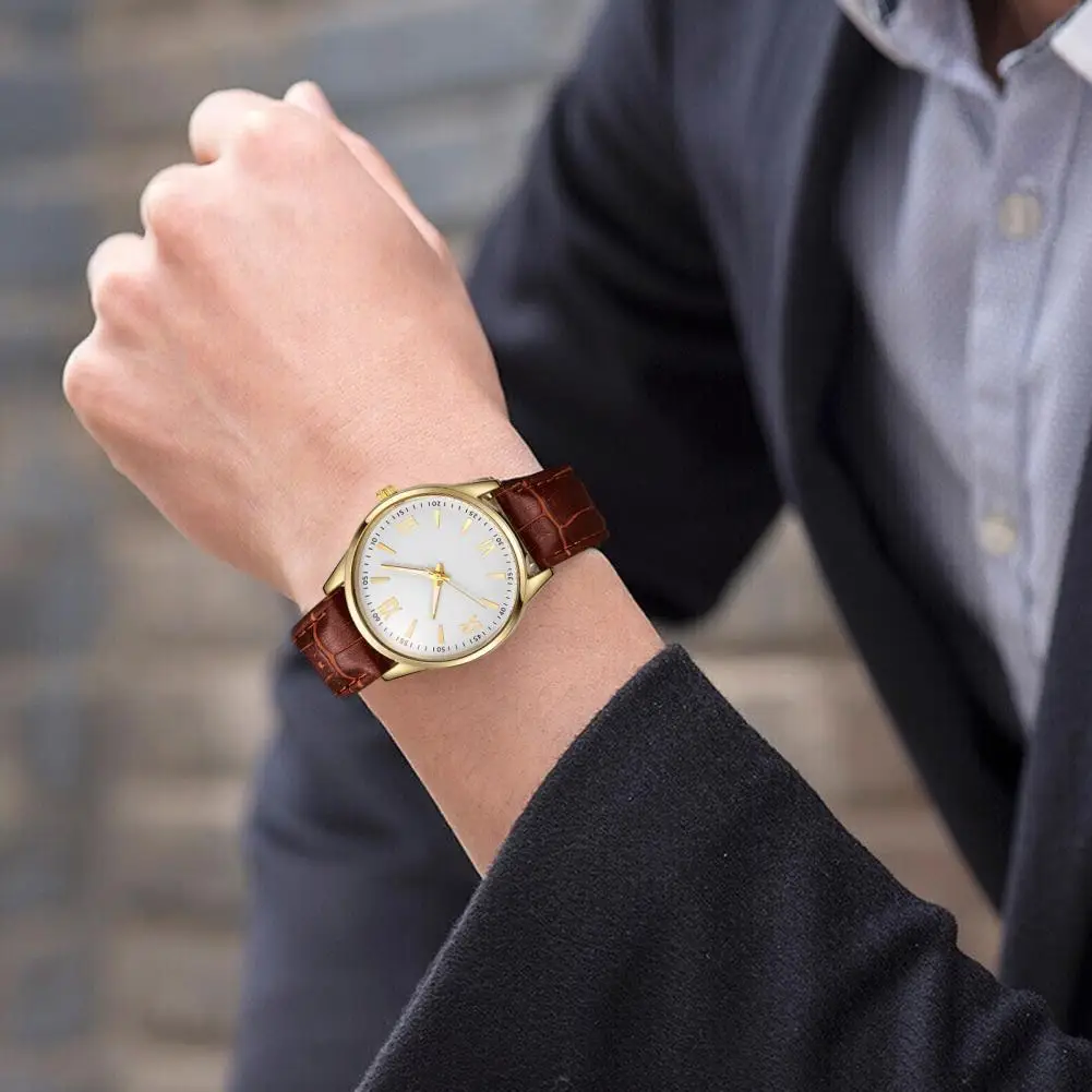 

Men Business Watch Round Dial Faux Leather Strap Quartz Movement Teens Adults Formal Dress Wristwatch Jewelry Accessory