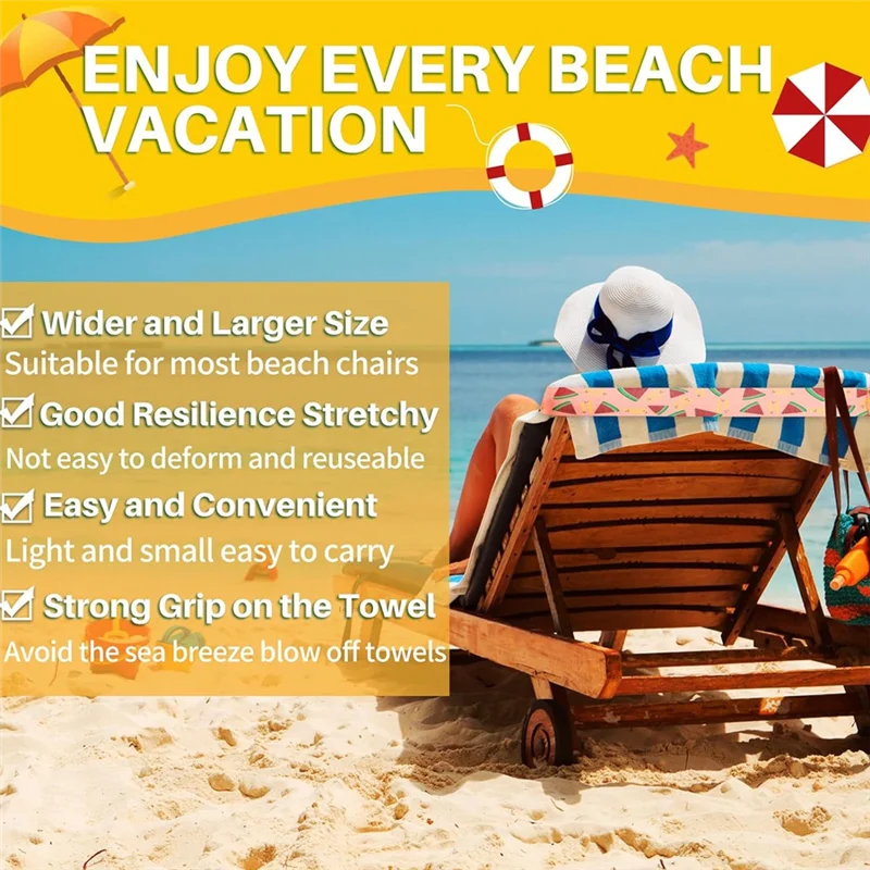 ABLA-strandhanddoekbanden, 10-pack handdoekbanden voor strandcruisestoel handdoekclips 12 x 2 inch voor het vasthouden van strandlakens zomer