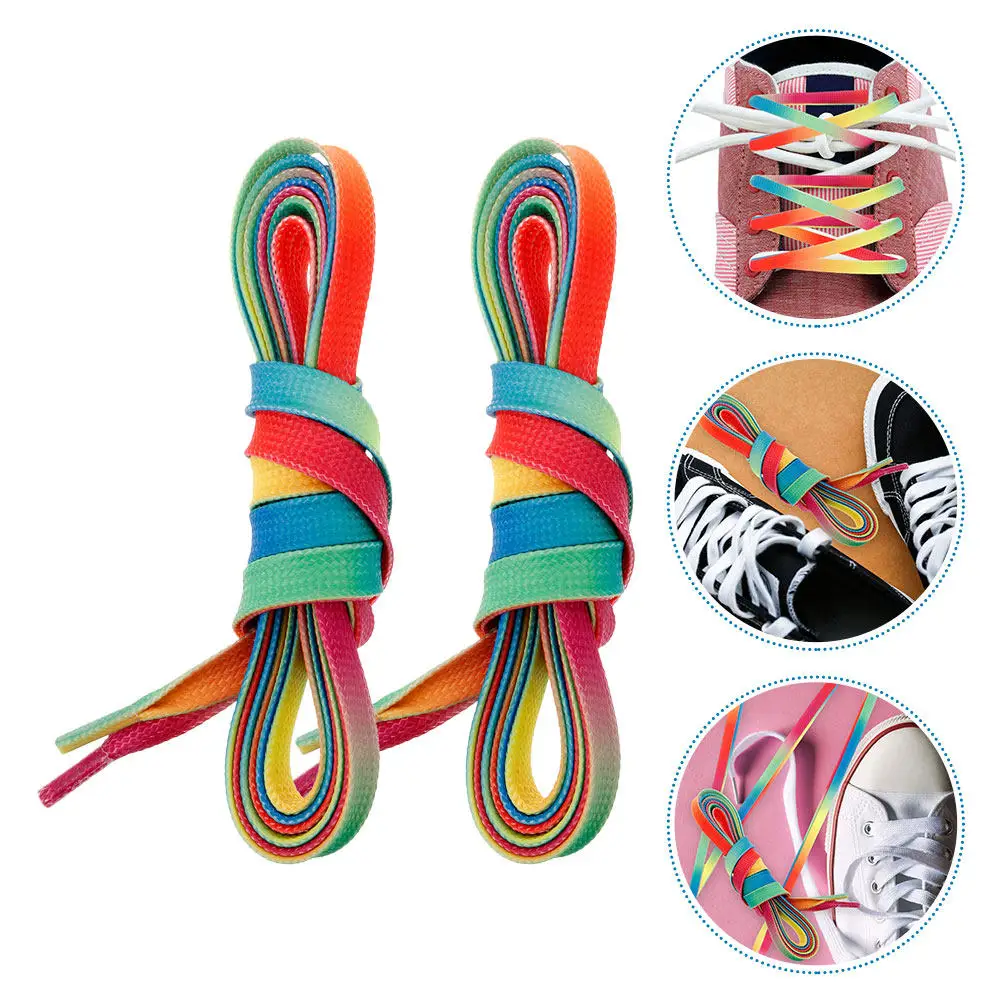 1Pair Ice Hockey Flat Rainbow Gradient Waxed Shoelaces Colorful for Boots Sneakers 182Cm Waterproof Stain Resistant
