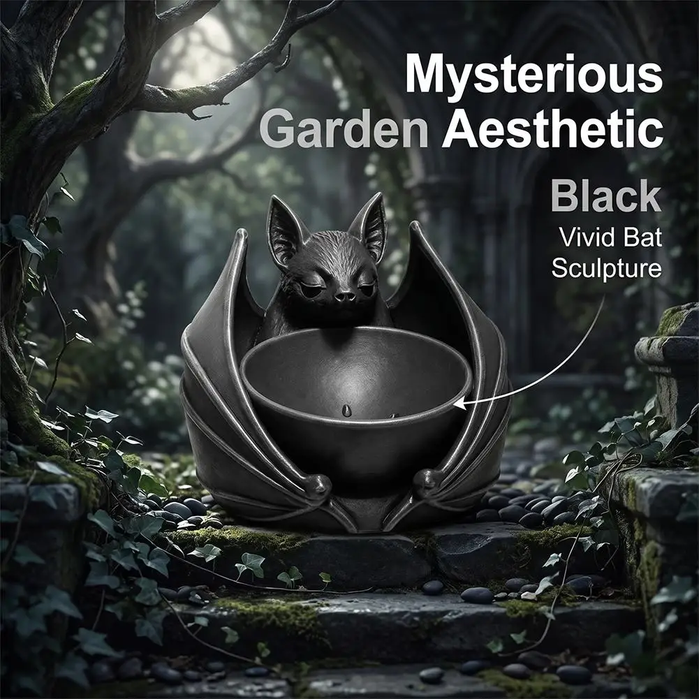 Black Bat Sculpture Resin Storage Bowl Gothic Wall Hanging Planter Pot Halloween Home Garden Decoration Ornament 1/2/3PCS