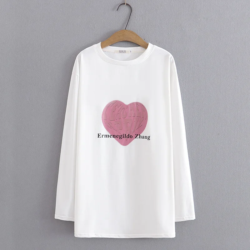 New 2023 Ladies Spring Summer Plus Size Tops For Women Large Size Long Sleeve O-neck Pink Print T-shirt 3XL 4XL 5XL 6XL