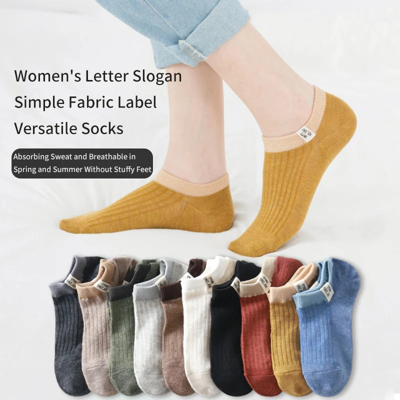 10 Pairs of Women Is Spring and Summer Letter Slogans Sweet Cute Fashionable and Comfortable College Style Fabric Label Socks