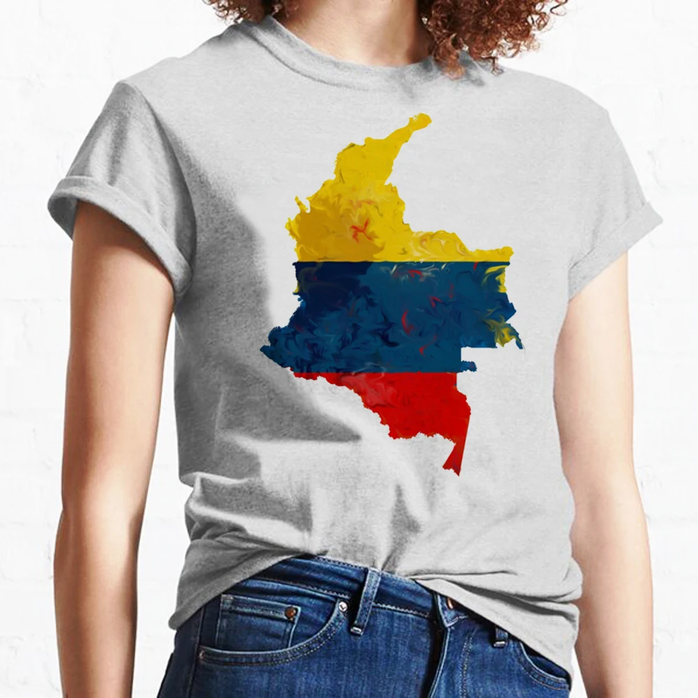 Camisetas de Colombia para mujer, Camiseta estampada de manga cómica, ropa de diseñador gráfico para mujer de los años 2000