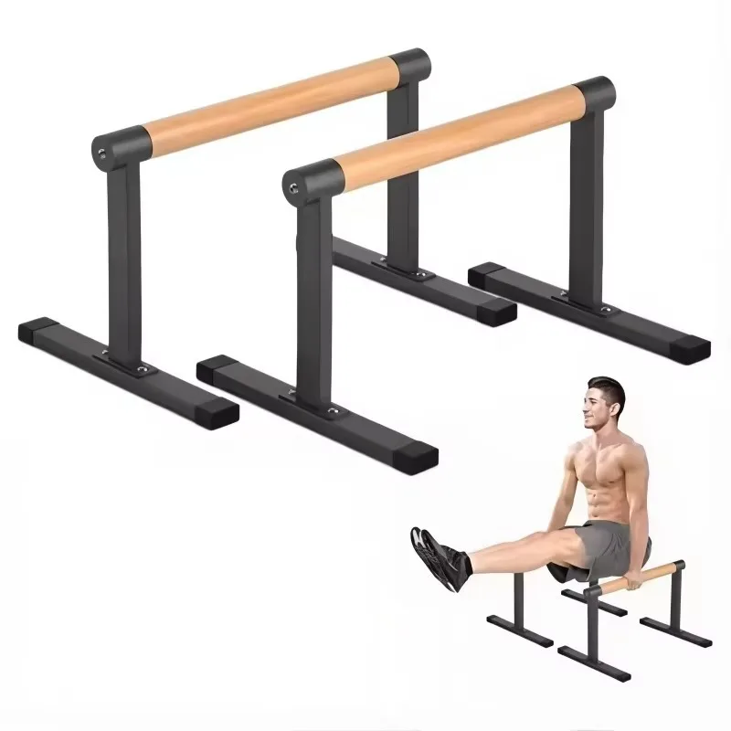 Wooden Push-up Bars with A Sturdy I-beam Structure Available in A Range of Sizes for Daily Home Workouts