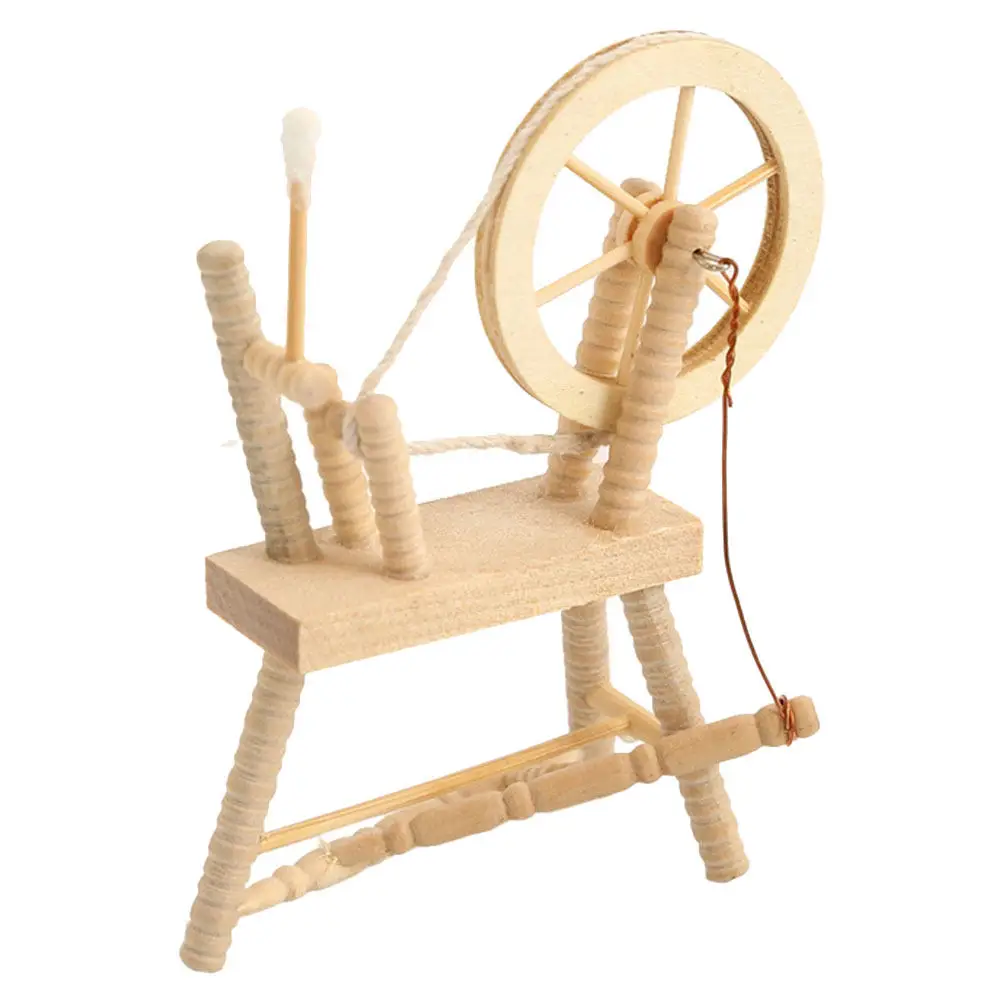 

Wooden Miniature Vintage Spinning Wheel Hand Reeling Sewing Machine 1:12 Scale Accessories Dollhouse Furniture Realistic Home
