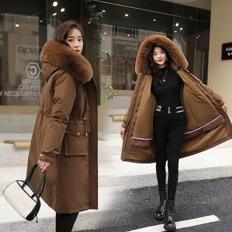 

Winter Jackets Women Long Solid Puffer Jacket Wool Liner Long Female Parkas Hooded With Fur Collar Thick Coat Outwear JJ347
