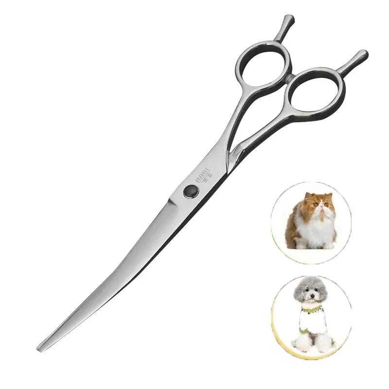 Home Pet Grooming Scissors Stainless Steel Up and Down Bi-directional Curved Scissors 7 Inch Dog Hairdressing Tools