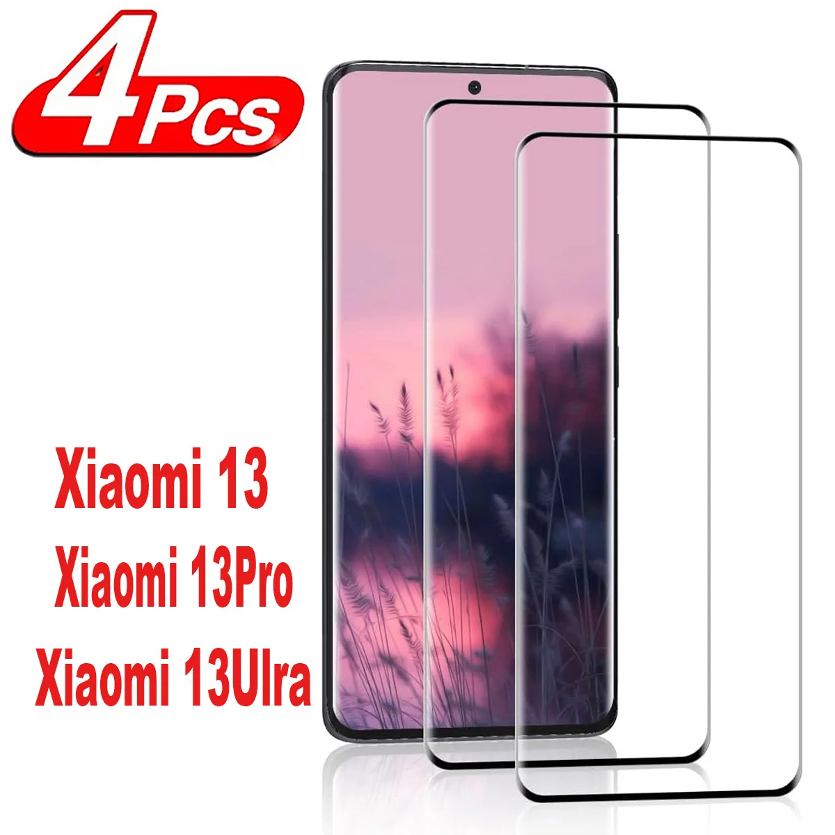 

2/4PCS 9H Curved Four Sides Glue Tempered Glass For Xiaomi 13 Pro 13 Ultra HD Screen Protector