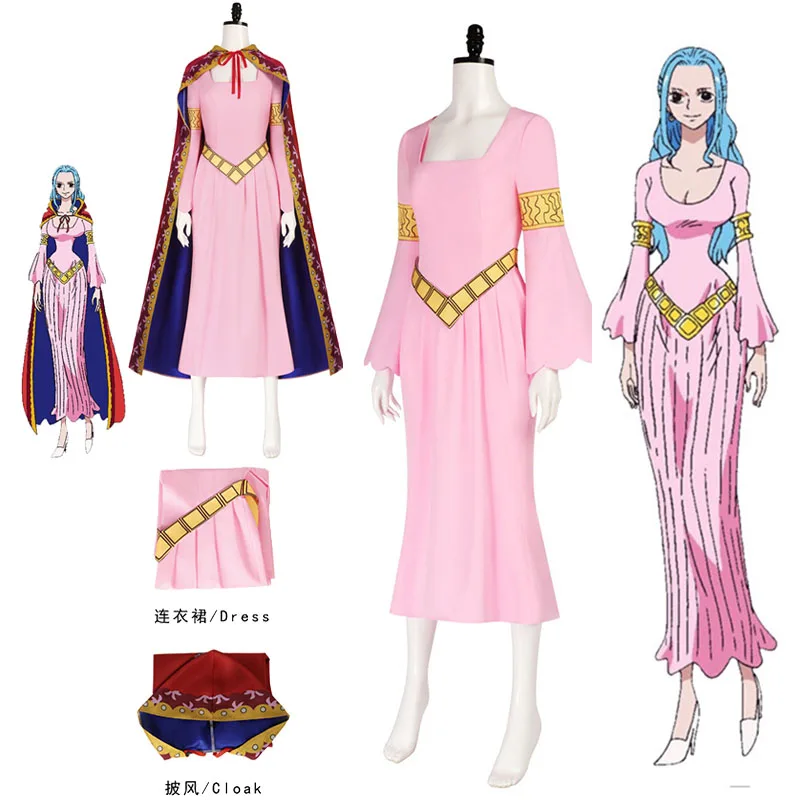 

Anime Womens Nefertari Roler Cosplay Costume Pink Cloak Dress Wig Princess Maid Dress Halloween Christmas Outfit