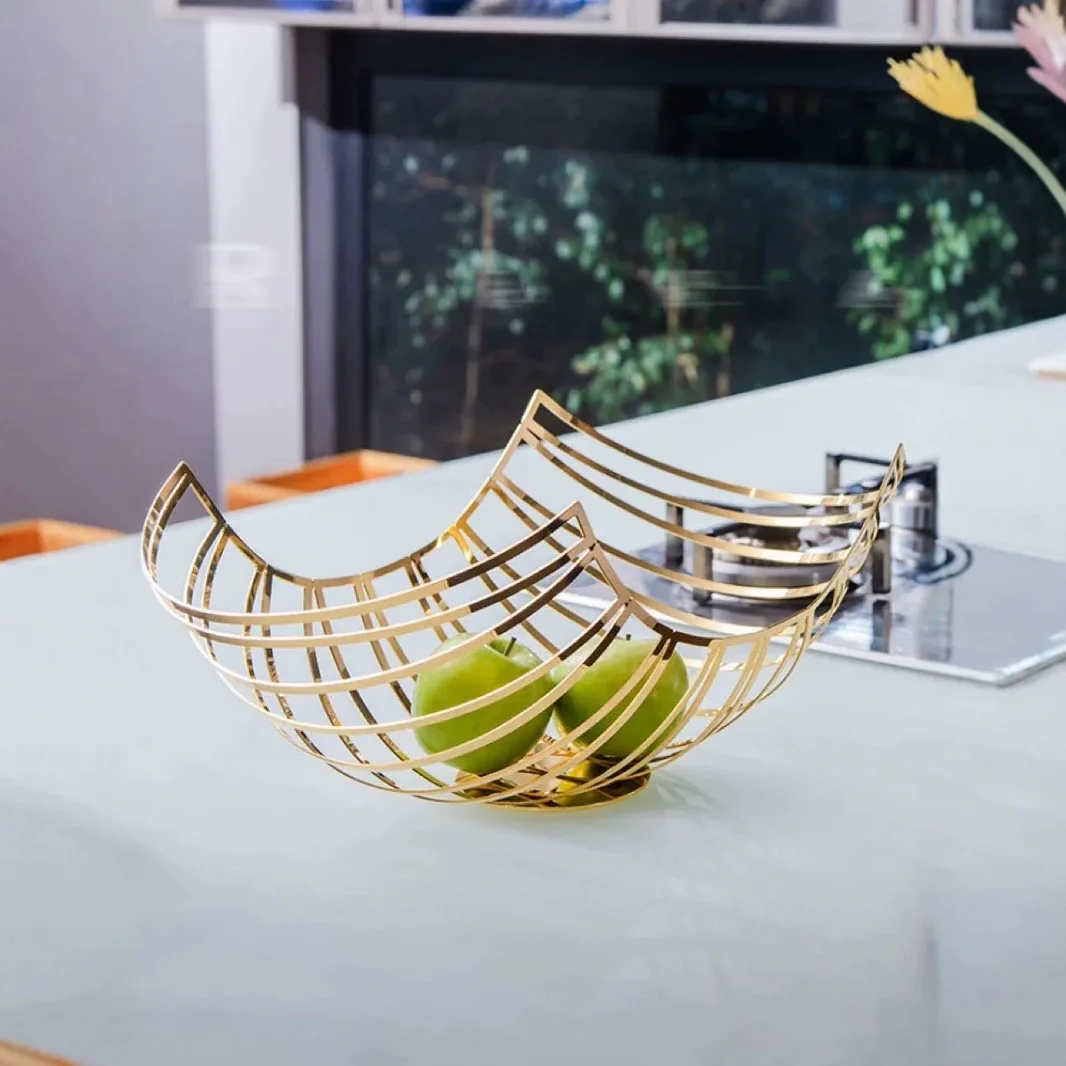 Stainless steel Italian fruit basket modern light luxury storage basket design living room decorative ornament fruit