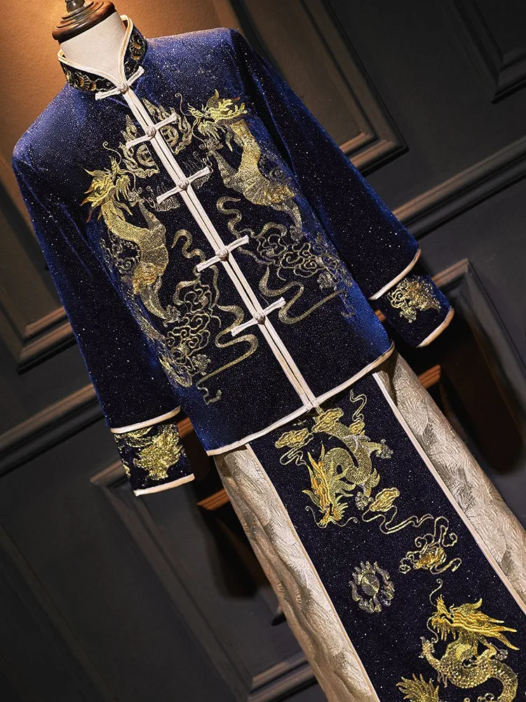 Men's dress groom's new wedding style attire Chinese-style formal wear toasting