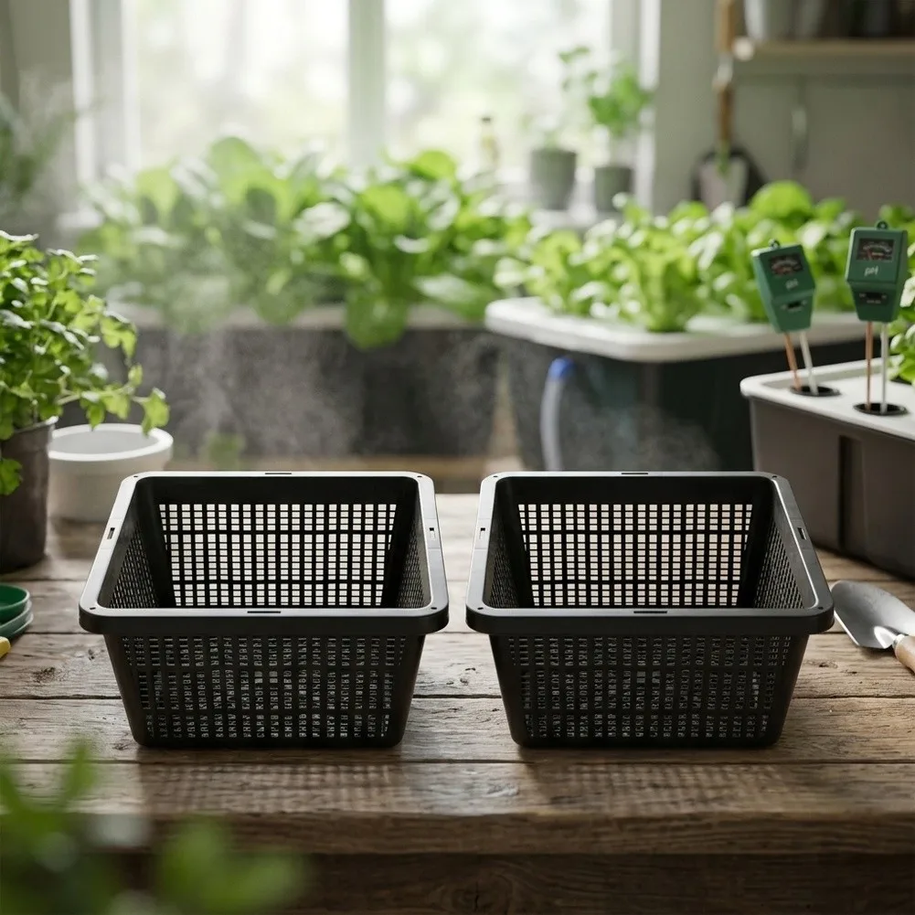 For Hydroponics Basket Pots 7 Inch Square Plastic with Mesh Walls for Efficient Nutrient Flow and Oxygenation Black
