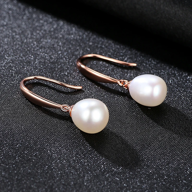 925 Sterling Silver Rose Gold Drop Earrings For Women Freshwater Pearl Earrings Wedding Jewelry White Pink Purple