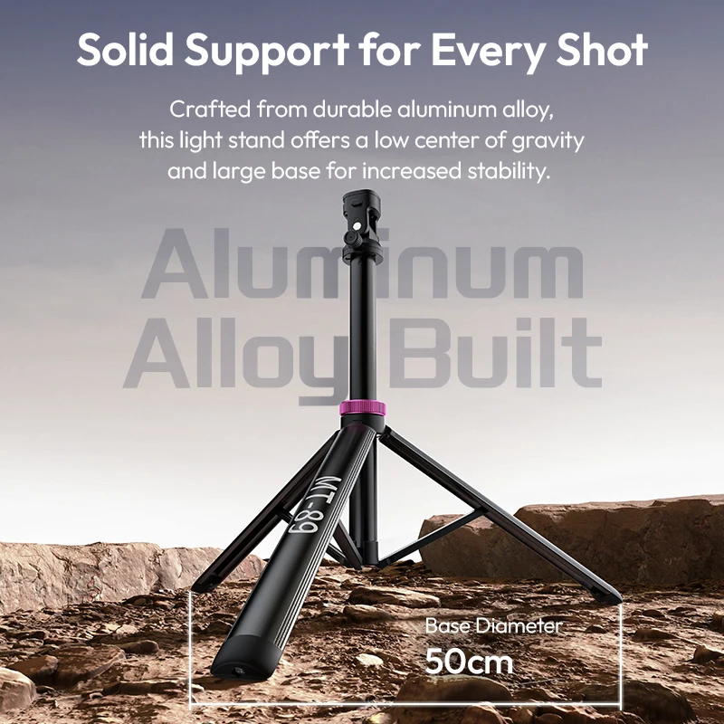 Ulanzi MT-89 2M Quick-Release Light Stand with Cold Shoe Mount 8-Section Extend for Action Camera Phone Clamp Photograph Tripod