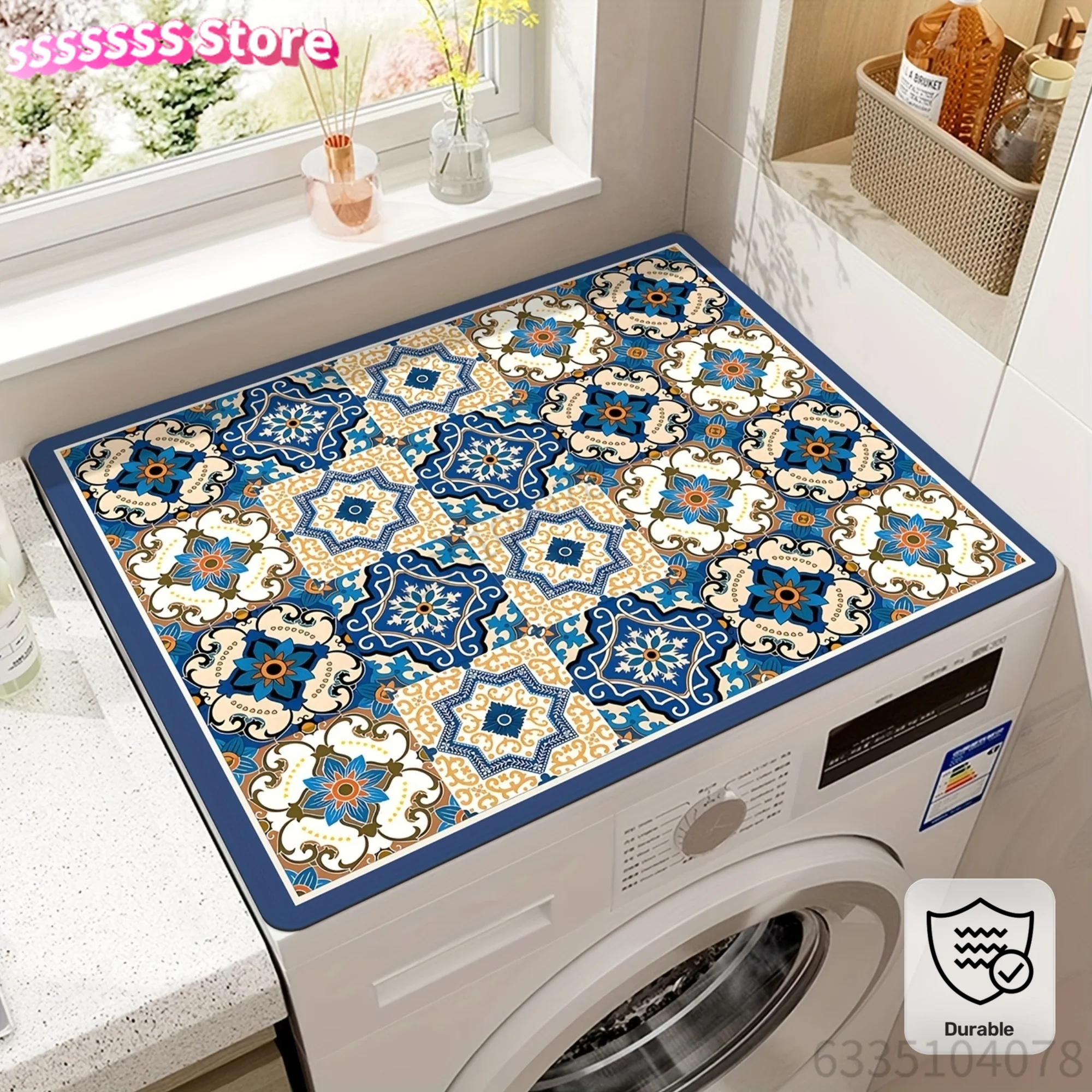 Compatible for Washing Machines: Vintage Diatomite Washer Cover - Durable Diatomite Top, Color-Coded Floral, Fits Most Washing M