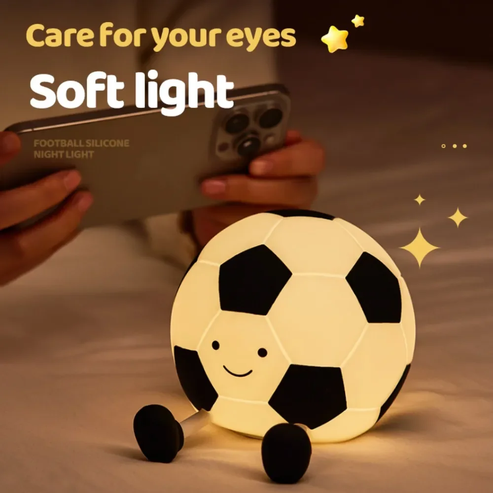Luz LED nocturna de silicona para fútbol, luz recargable para dormir con función de atenuación de 3 niveles, lámpara de noche, luz decorativa, regalo