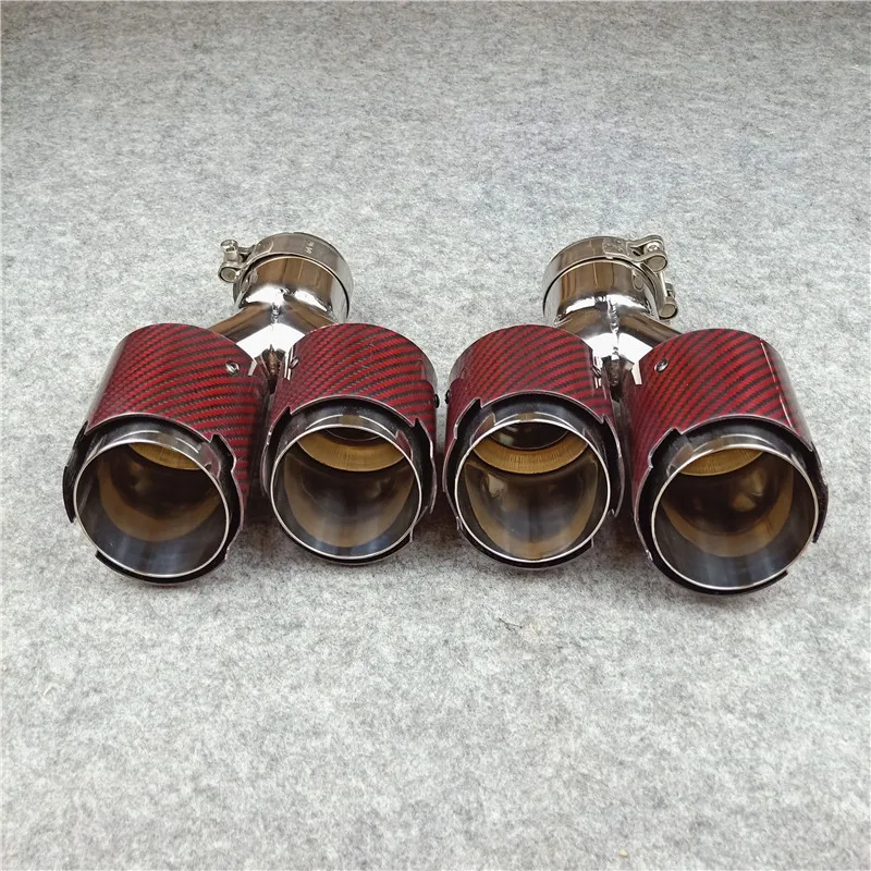 One Pair Y Model Red Exhaust Pipe Car Accessories Carbon Fiber Stainless Steel Muffler Tailpipe Tip Rear Diffuser Nozzles