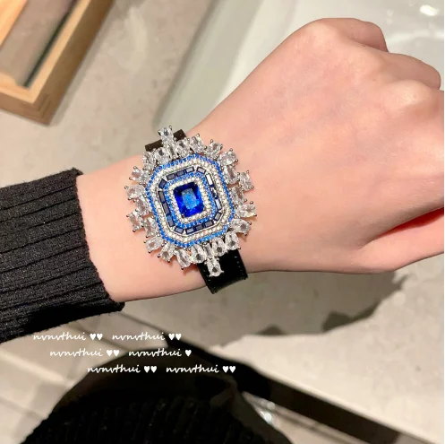 Royal Blue Burnless Star Shine Gem Bracelet Vintage Plated 18K Gold Demon Blue Zircon Cornflower Ring Set