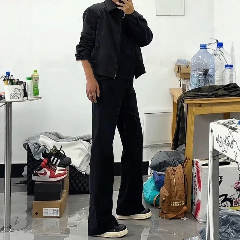 

Мужские джинсы Cleanfit Slim Fit Bell Bot с зауженными штанинами, средней посадкой, на молнии, американского стиля, черные, прямые, для повседневной носки