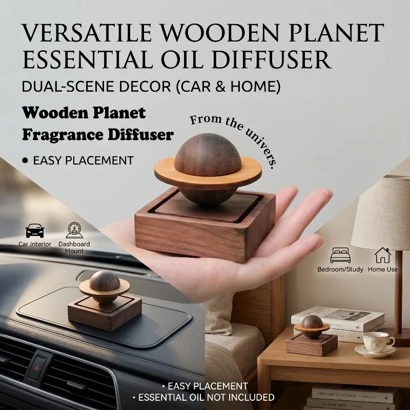 Handmade Black Walnut Wood Planet Shaped Scented Diffuser Wooden Essential Oil Aroma Diffuser for Car Home Decor Gift