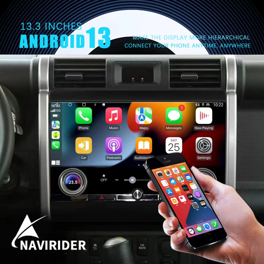 

13,3 дюймовый сенсорный экран Android 13 для Toyota FJ Cruiser 2007-2012 Carplay Автомагнитола мультимедийный плеер GPS-навигация стерео аудио