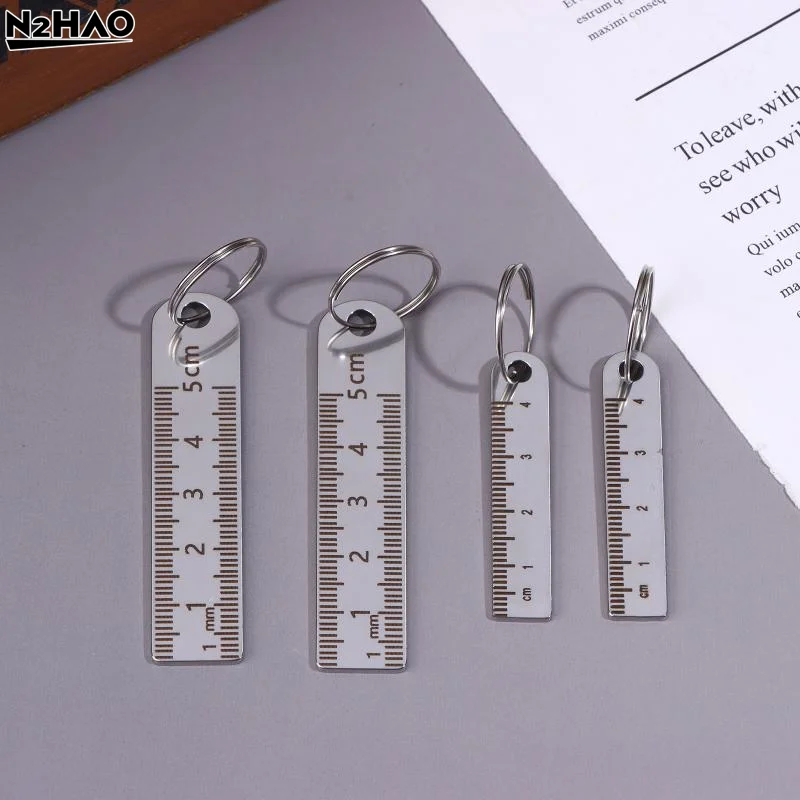 2PCS New Stainless Steel Mini Ruler With Keychain - Measuring Tool For Office And School Supplies (Anti-loss Measuring Ruler)
