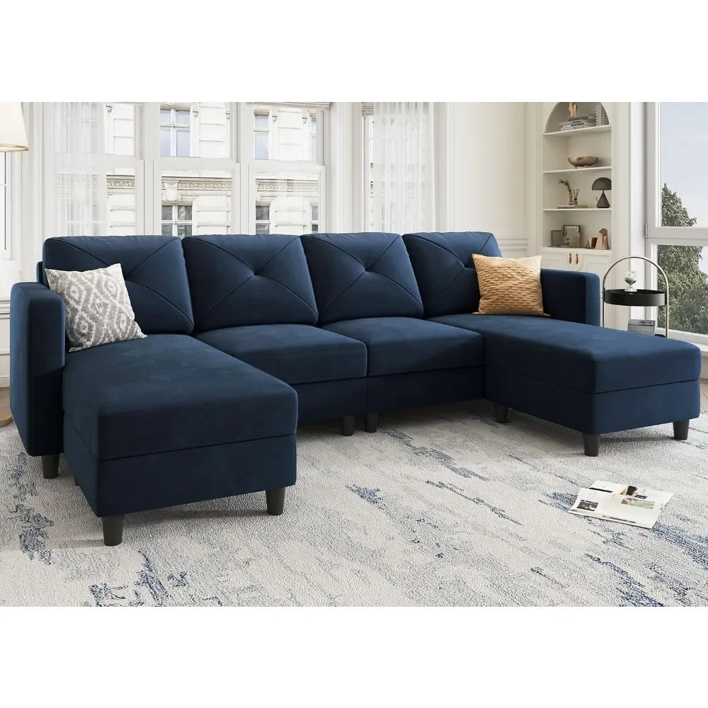 

Velvet Sectional Sofa with Chaise U Shaped Sectional Couch 4 Seat Sofa for Living Room