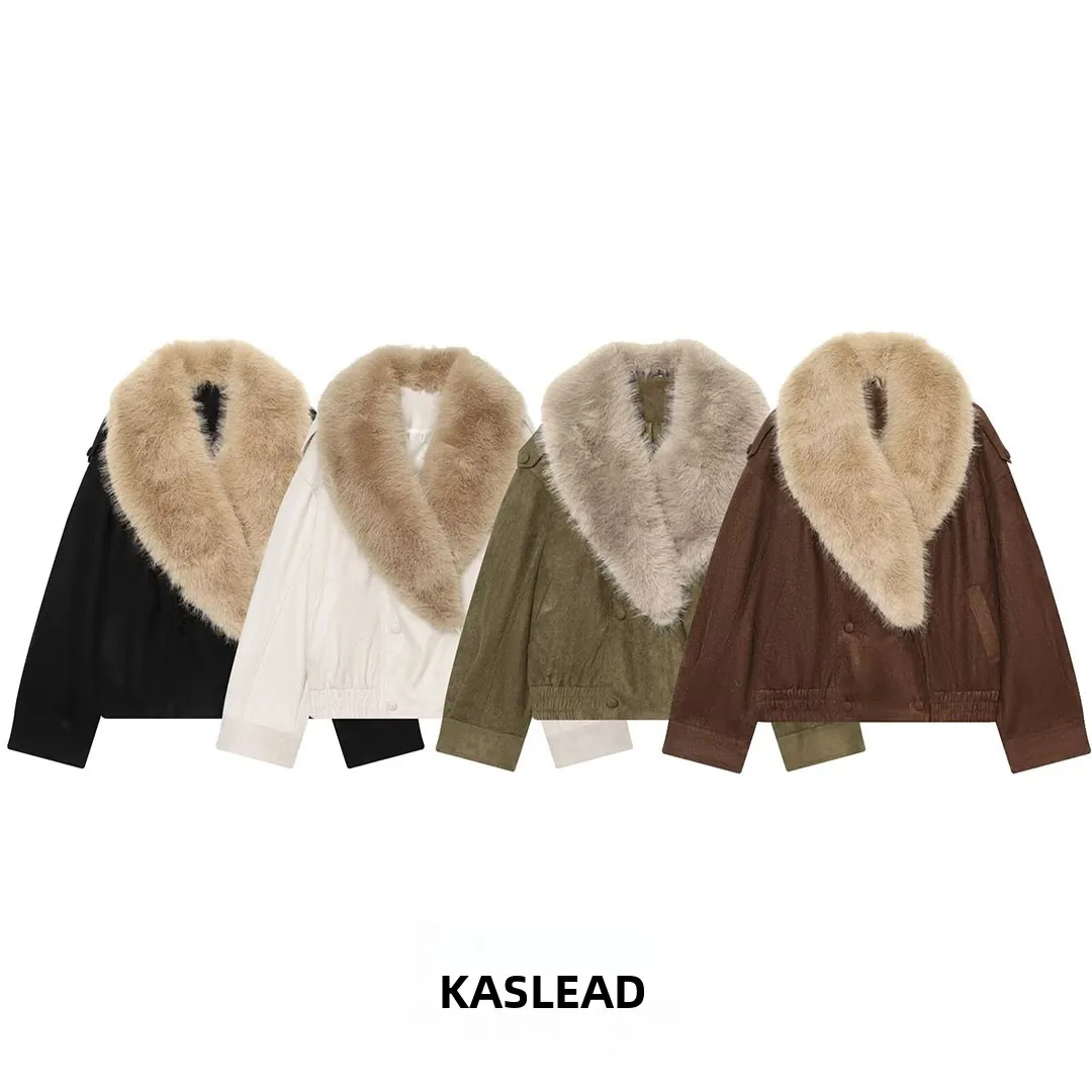 KASLEAD New Women's Faux Fur Velvet Texture Jacket Outerwear Warm Loose Fit Long Sleeve Double Button Closure Coat