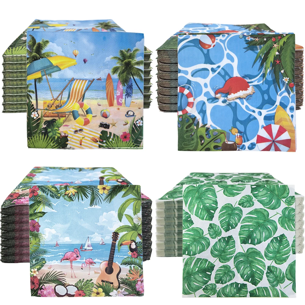 Servilletas de papel desechables con tema Hawaiano, suministros de decoración para fiesta de cumpleaños, playa, verano, 20/40/60/100 Uds.