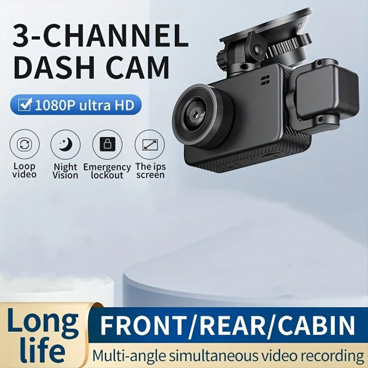 Punctual- 2.0 Inch HD 2K Car Driving Recorder with Three Lenses and WIFI Vehicle Security Monito Dash Camera DVD