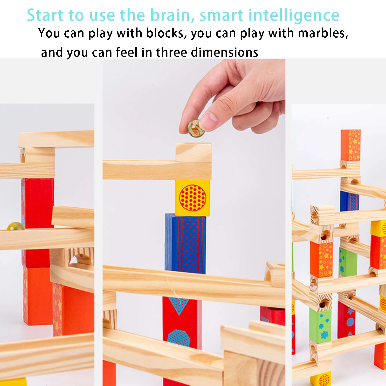 Colorful Marble Track Maze Game Construction Playset Wooden Ball Track Blocks for Early Learning Gift Kids Children Boys Girls