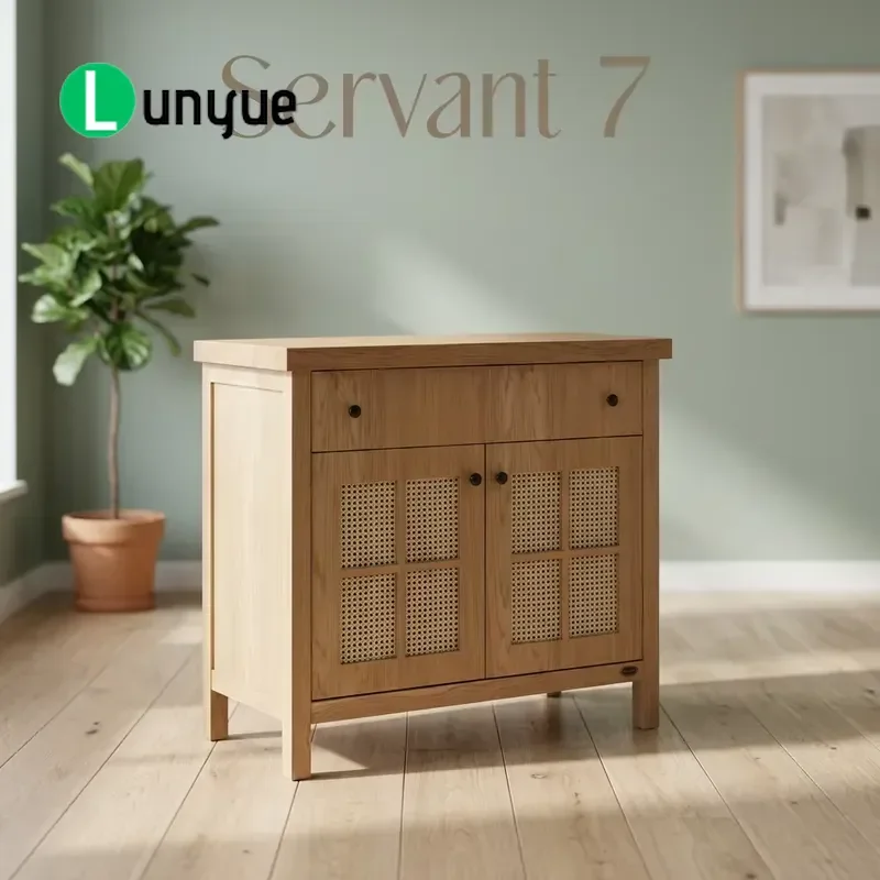 Solid Wood Traditional Oak Antique Side Cabinet with Flat Doors 2 Drawers 3 Shelves Lockers for Living Room Bedroom Hotel