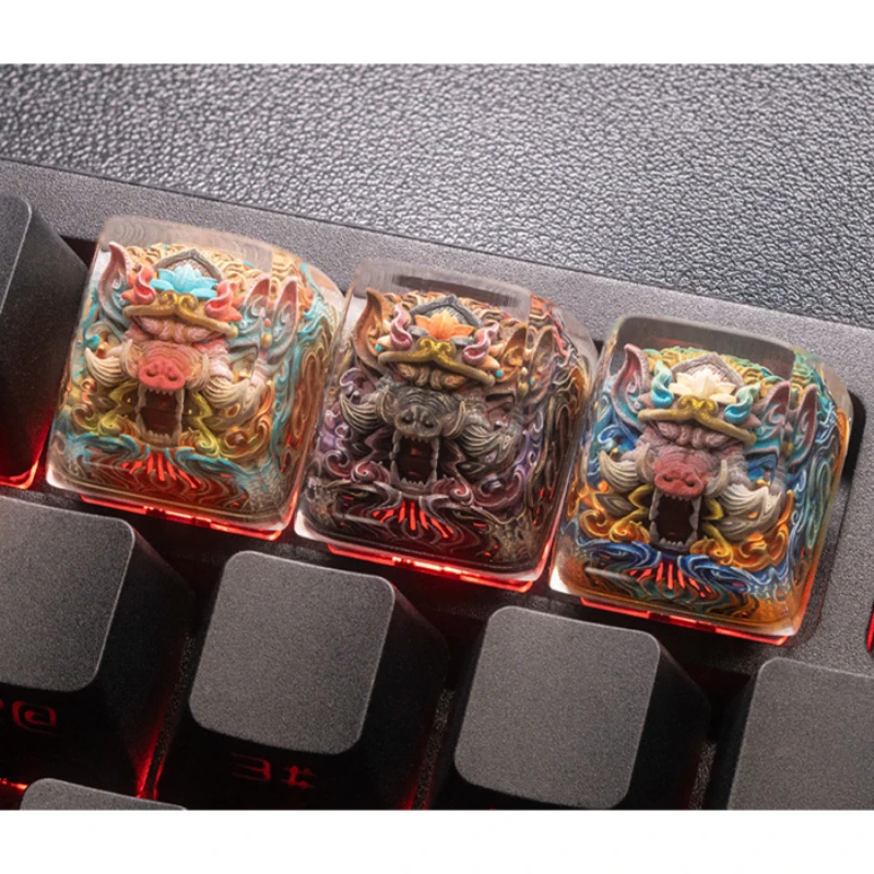 

Chinese Style Resin Keycaps Pig Wuneng Custom Art Transparent Pig Bajie Keycaps for Mechanical Keyboard Gaming Accessories Gift