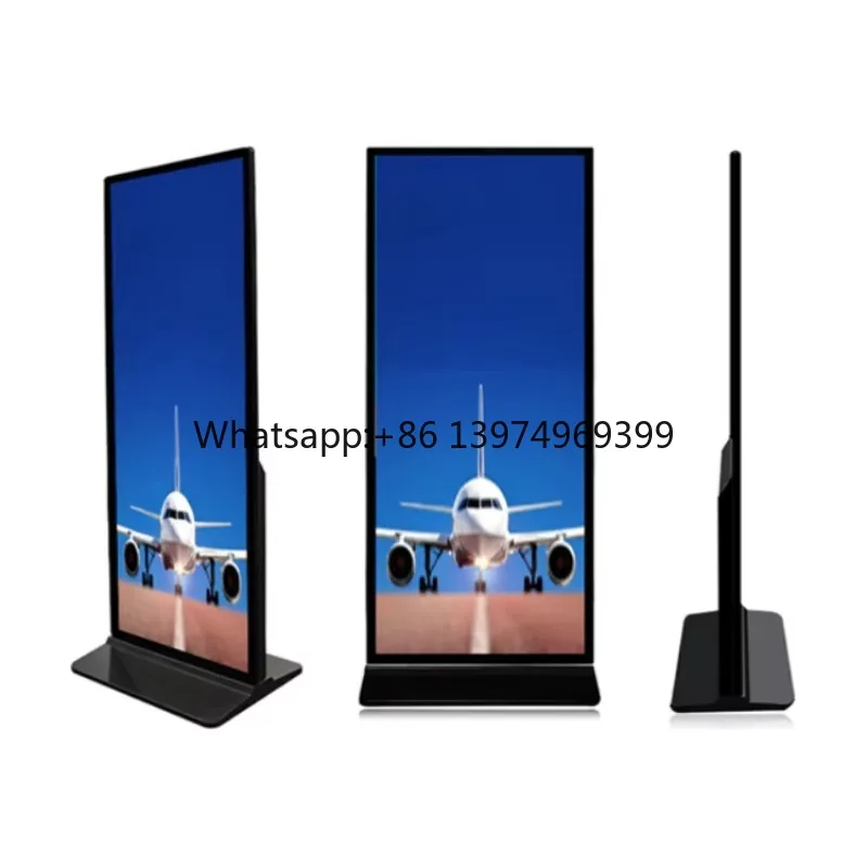 55 Inch Full Screen Digital Signage Touch Floor Standing Kiosk Advertising Display Screen with 2K Multimedia Player Indoor Use