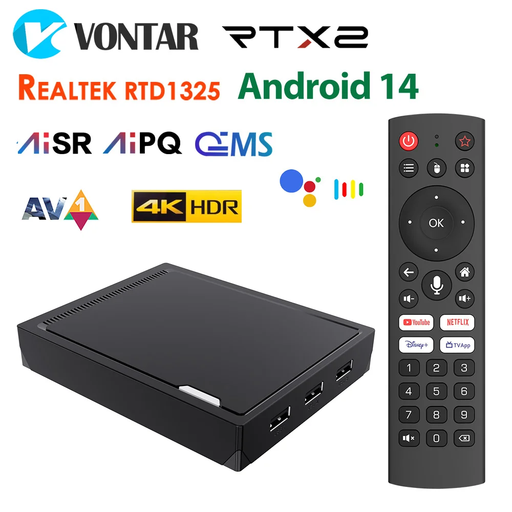 VONTAR RT-X2 Android 14 TV Box 4GB 32GB 64GB Realtek1325 Support AI-PQ AI-SR 1000M 2T2R Wifi5 BT Media Player Set Top Box