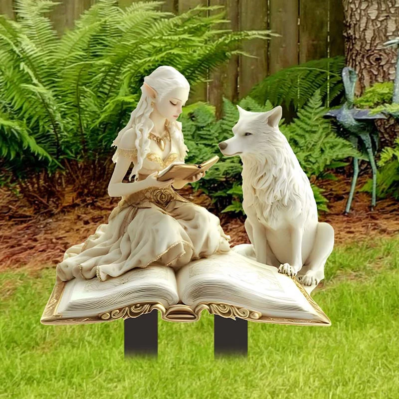 Angel White Wolf Garden Pile Decoration Indoor Flower Pot Decoration Floor Insertion Flat Acrylic Garden Artwork Garden Pile