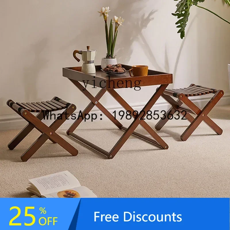 

folding tables and chairs wood household balcony courtyard tea drinking small table outdoor portable coffee square table