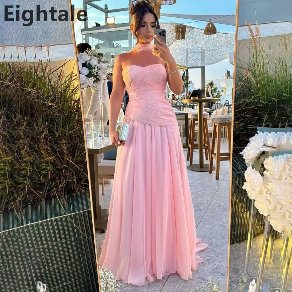 

Eightale 2025 A Line Light Pink Chiffon Maxi Evening Dress With Wrap Saudi Arabic Prom Dress Dubai Party Gown Customized
